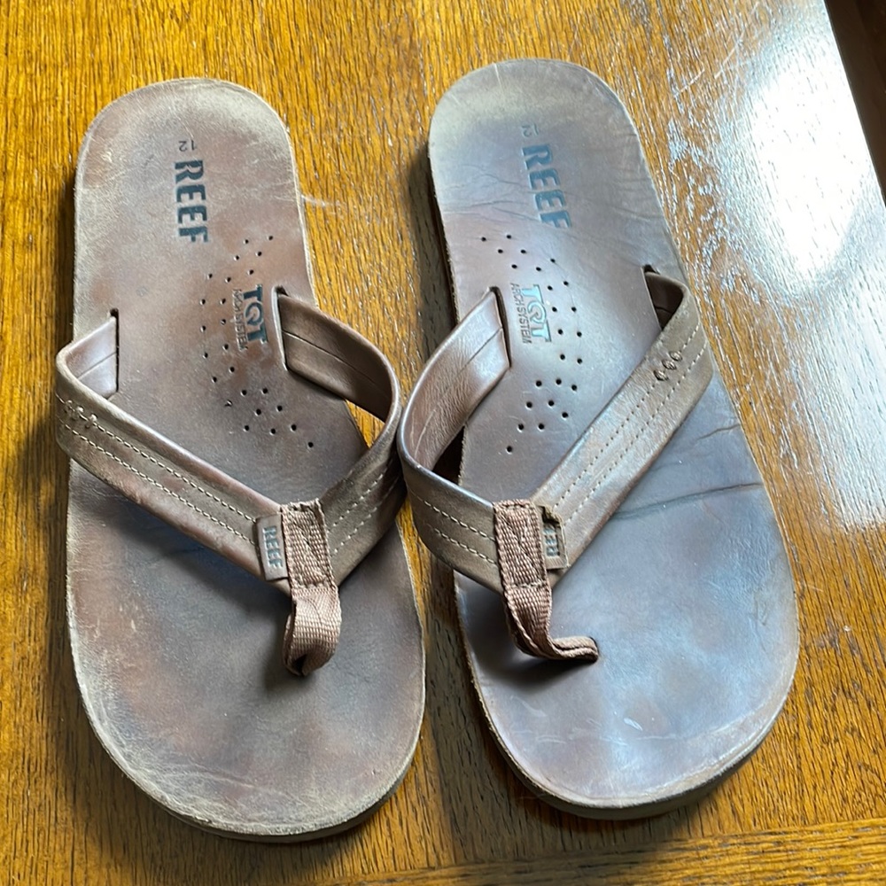 Reef Draftmen mens sandals flip flops brown leather and canvas upper mens 12